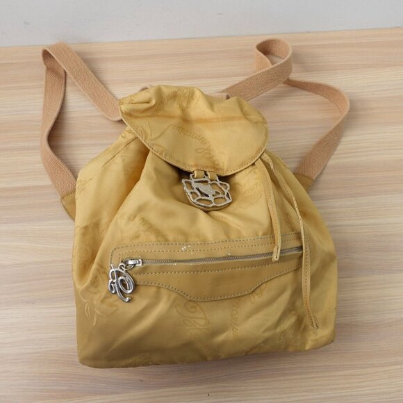 Beige Leather Nylon Backpack MEDIUM Light Italian Luxury Rose ITALY BLUMARINE - Picture 2 of 16